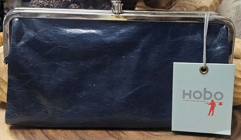 HOBO International Lauren Leather Ink Blue Double Clutch Wallet NWT